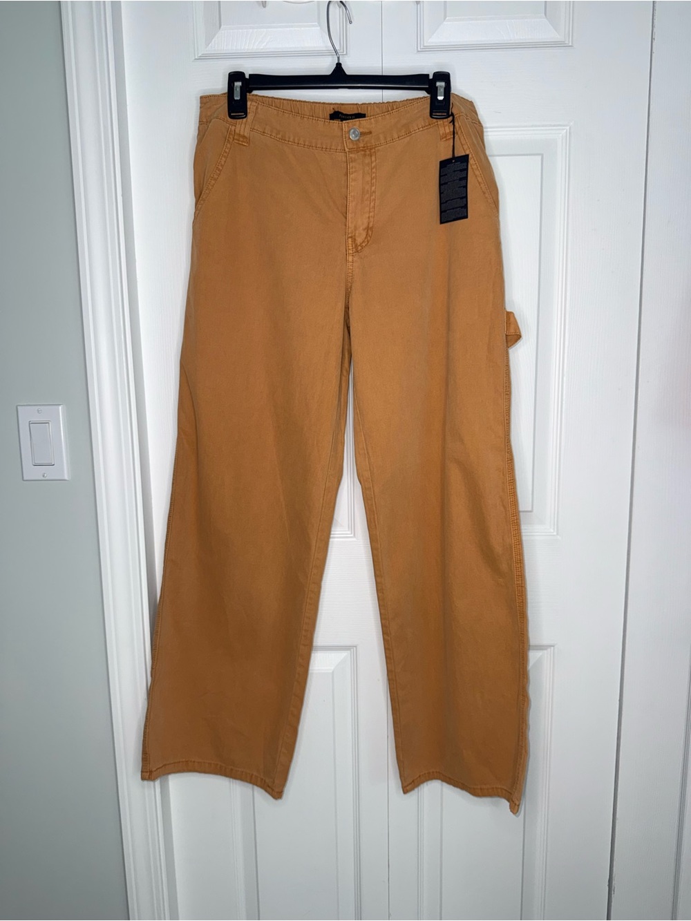 NWT Forever 21 Camel Tan Carpenter Utility Pants Wide Leg Cargo High Rise Large